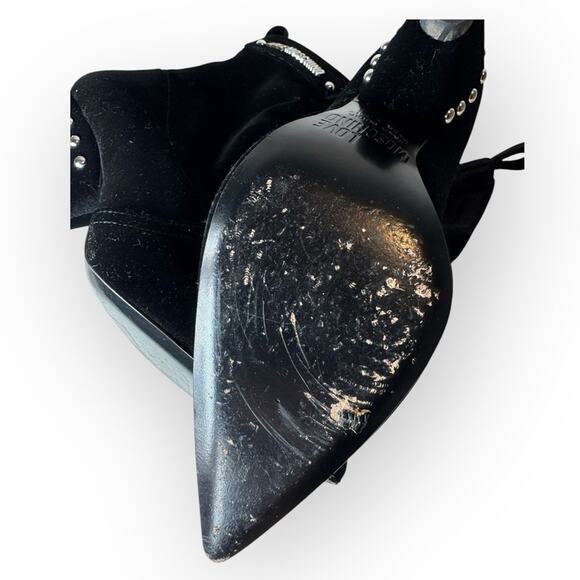 Love Moschino Black Suede Western Ankle Booties Silver Studs Heart Studs 36 6.5 - Picture 4 of 7